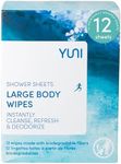 YUNI Beauty Large Body Wipes (Peppermint Citrus) Showerless Wipes to Cleanse & Deodorize - On-the-Go No Rinse Body Cleanser - Biodegradable Individually Wrapped Wipes for Camping, Travel, Gym, 12 Count (Pack of 1)