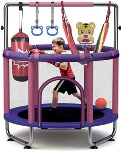 Trampoline for Kids 55inch Toddler Mini Small Trampoline Outdoor Indoor Basketball Hoop, Swing, Gift for Baby, Toddlers & Kids Ages 3-6 (Pink+Purple)