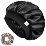 Candibella's Silk Bonnet for Hair, Adjustable Silk Hair Cap for Sleeping, Satin Bonnet for Curly Hair with Soft Wide Elastic Band, Satin Hair Bonnet For Men and Women (Black)