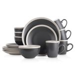 Stone Lain Stoneware Dinnerware Set, 16 Piece, Dark Gray and Cream