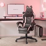 Dowinx Gaming Chair Cute with Cat Ears and Massage Lumbar Support, Ergonomic Computer Chair for Girl with Footrest and Headrest, Comfortable Reclining Game Chair 290lbs for Adult, Teen, Black