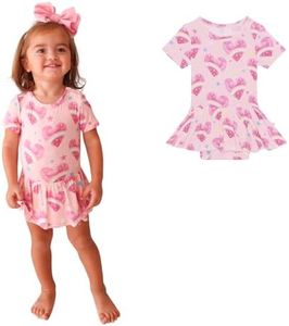 Posh Peanut Baby Short Sleeve Twirl Skirt Bodysuit - Infant Girl Clothes - Viscose from Bamboo (12-18 Months) Rainbow Hearts