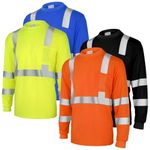 Amylove 4 Pcs Long Sleeve Safety Shirt High Visibility Shirts Reflective Construction Shirts Long Sleeve Work Shirts for Men Women(Yellow, Orange, Black, Blue, XXL)