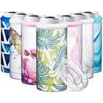 THILY Stainless Steel Skinny Can Cooler with Lid, Vacuum Insulated 2 in 1 Drink Holder for 12 oz Slim Cans, Keep Slim Beer & Hard Seltzer Cold, Chrysanthemum