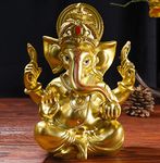 Gold Lord Ganesha Statues- Hindu Elephant God Sculpture,7.6 Inch Indian Ganesh Ganpati Figurine for Car Dashboard Decor Home Festival,Ganesha Idol Figurine