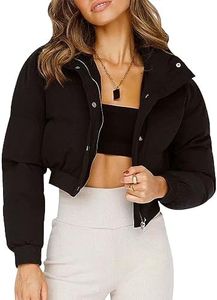 Gihuo Women' s Cropped Puffer Jacket Padded Long Sleeve Bubble Coats Winter Warm Puffy Outerwear(Black-XS)