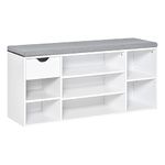 HOMCOM Shoe Bench with Seat Cushion Shoe Storage Cabinet with 7 Compartments Drawer Adjustable Shelves for Entryway Hallway Living Room White and Grey