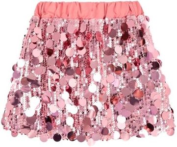 Miipat Girls Sequin Skirt Sparkly Toddler Kids Mini Glitter Skirt Elastic Waist Party Pencil Skirt(Rosepink,5-6Years)