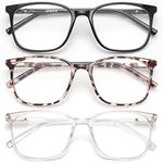 Gaoye 3 Pack Blue Light Blocking Glasses Women/Men, Computer Gaming Fake Eyeglasses Anti UV Ray-Spring Hinge (Light Black & Leopard & Transparent)