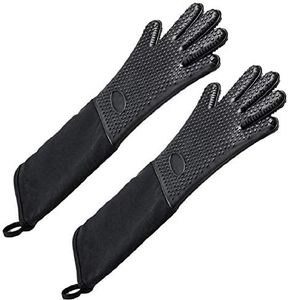 Extra Long Professional Silicone Oven Mitt， Heat Resistant Cooking Glove with Internal Cotton for Kitchen,BBQ,Baking,Grill - Black