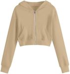 Anjikang Cute Jackets Girls Cropped Zip Up Hoodies Lightweight Long Sleeve Hooded Sweatshirts Y2K Teen Girls Trendy Clothes Preppy Outfits Khaki