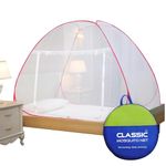 Classic Mosquito Net for Single Bed | Foldable Machardani | Polyester Strong 30GSM mesh | PVC Coated Corrosion Resistant Steel Wire - Pink.