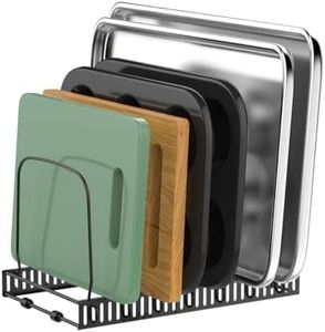 Housolution Cutting Board Organizer Rack, Baking Tray and Cookie Sheet Organizer with 7 Adjustable Dividers, Bakeware Organizer Pot and Pan Holder for Cabinet, Black