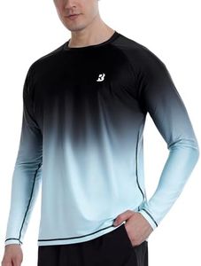 Roadbox Men's UPF 50+ Swim Rash Guard, Long Sleeve UV Sun Protection SPF Shirts, Quick Dry Lightweight Water T-Shirt for Diving Beach Surfing Fishing (Black Gray Blue Gradient,2XL)