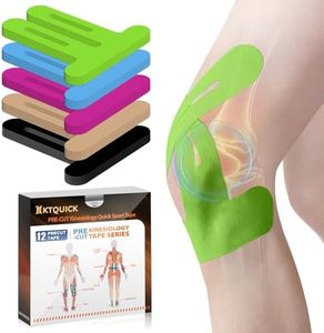 PreCut Kinesiology Tape for Knees, 12 PCS Waterproof KTQUICK Knee Tape for Knee Pain Relief Pre Cut, Original Cotton Athletic Knee Tape, Waterproof & Hypoallergenic Latex-Free for Sports (Green)
