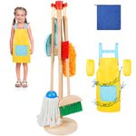 10pcs Kids Cleaning Set Cleaning Toys Gift for Girls Boys Age 3-6 toddler montessori learning toys Broom Mop Duster Dustpan Brushes Rag Organizing Stand and Apron sleeve Pretend Play Children House