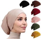 PAROPKAR 7 Pieces Under Scarf Hijab Cap Head Wraps Headgear Headband Wristband Bandana Facemask Solid Colour Hijab Tube Unisex Stretch Neck Gaiter & Neck Warmer (Beige Multi)