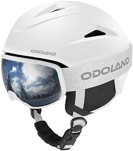 Odoland Snowboard Helmet, Ski Helmet with Ski Goggles for Adults, Durable PC Shell & EPS Foam, Safety Snow Helmets Goggles for Men Women Youth, White, S