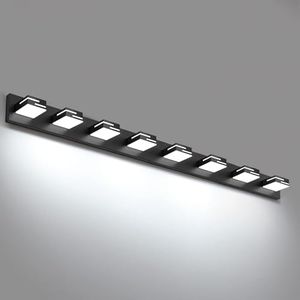 LKHF LED Modern Bathroom Vanity Light Fixtures, 8-Light 55-inch Dimmable Matte Black Vanity Lights for Bathroom Lighting Fixtures Over Mirror, with 350° Rotatable Acrylic Heads (Cool White 6000K)