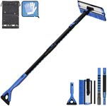 JOYTUTUS 47” Car Snow Brush, 4 in 1 Extendable Auto Car Snow Removal Broom Brush with Squeegee, 270° Foam Grip Car Retractable Snow Shovel with Durable Ice Scraper and Gift Gloves for Car SUV, Blue.