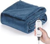 Sunbeam Royal Posh Velvet Heated Throw Electric Blanket, 50" x 60", 4 Heat Settings, 4-Hour Auto Shut-Off, Warming Throw for Couch, Fast Heating, Machine Washable, Warm and Cozy, Rain Storm Blue