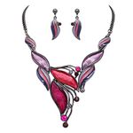 Rosemarie & Jubalee Women's UnbeLEAFable Statement Enamel Crystal Resin Leaf And Vine Necklace Earrings Set, Metal Glass, Crystal