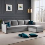 FURNY Arno 5 Seater Fabric RHS L Shape Sofa Set (Light Grey)