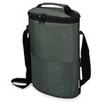 Navaris Wine Cooler Bag - Insulated Wine Carrier for 2 Bottles - Portable Bottle Holder w/Shoulder Strap for Travel or Picnic Food and Drinks - Grey