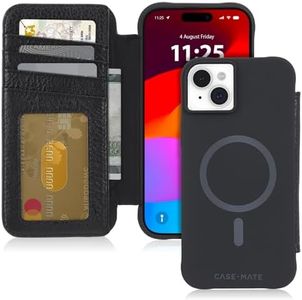 Case-Mate Wallet Folio iPhone 15 Plus Case - Black [12ft Drop Protection] [Compatible with MagSafe] Magnetic Flip Folio Cover Made with Genuine Pebbled Leather, Landscape Stand, Cash and Card Holder