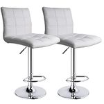 Leopard Modern Square PU Leather Adjustable Bar Stools with Back, Square Back Bar Stools Set of 2, Bar Height Swivel Barstools for Kitchen Counter (White)