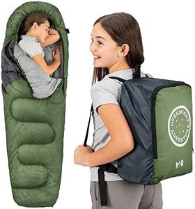 Trail Kids Sleeping Bag Mummy Shape 3 Season Camping 300gsm Boys Girls with Lightweight Rucksack Bag (Khaki)