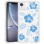 Axulimin for iPhone XR Case Clear Cute Kawaii Blue Hibiscus Hawaiian Flower Floral Aesthetic Phone Case for Girls Preppy Women