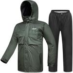 ILM Motorcycle Rain Suit for Men Waterproof Wear Resistant Protective Rain Gear 6 Pockets 2 Piece Set with Jacket and Pants Model RS02-Men (Medium, Army Green)