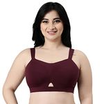 Enamor Women's 95% Cotton, 5% Spandex Wire Free Casual Minimiser Minimizer Bra (A064_Grape Wine_36D)