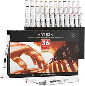 ARTEZA Alcohol Markers Set of 36 Colors Portrait & Skin Tone Dual Tip Markers with Organizer Box, Medium Chisel and Fine Nib