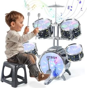 Kids Drum Set for Toddle 1-3, Upgraded Kids Jazz Drum Musical Instrument Toys & Lights & All Plastic, Drum Set for Kids Beginner Drum Kit for Boys Girls Toddlers Aged 3-5 5-7