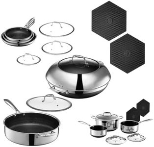 HexClad Hybrid Nonstick 20-Piece Cookware Set, 6-Piece Pan Set, 6-Piece Pot Set with 2 Trivets, 14" Wok with Lid, 5.5Qt Sauté Pan with Lid, and 2-Piece Silicone Trivet Set