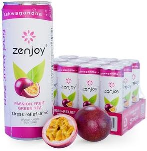 Zenjoy Stress Relief Drink, Calming Green Tea, Non Alcoholic, Ashwagandha & Lemon Balm for Stress Relief, L - Theanine for Focus (12 Pack) (Passion Fruit)