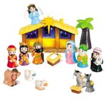 HOTFUN Lighted Nativity Set for Kids, Christmas Story Nativity Playset Figures, 17 Pcs Childrens Nativity Set with Baby Jesus Mary Joseph & Manger, Little Nativity Scene for Preschool Boys Girls