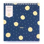 Busy B 2025 Desk Calendar – Jan to Dec, Navy & Gold Spot 2025 Calendar with Built-in Stand & Flip-Top Binding - A5 Work Calendar for Office or Home - Year Planner with Pockets for Organised Planning