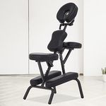 Portable Massage Chair, Height Adjustable Tattoo Chair, Folding Therapy Chair Face Cradle Salon Massage Chair with Carrying Bag (Black)