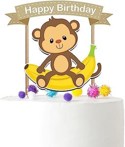 Jungle Animals Monkey Birthday Cake Topper for Zoo Theme Party Supplies and Decorations