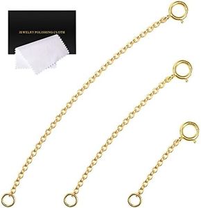 Gold Necklace Extenders 14k Gold Plated Extender Chain 925 Sterling Silver Extension Bracelet Extender Gold Chain Extenders for Necklaces 3 Pcs (1 2 3 Inch)(Gold)