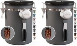 Veken Coffee Canister with Window,Airtight Stainless Steel Kitchen Food Storage Container, Date Tracker & Scoop for Grounds Coffee, Beans, Tea, Flour, Cereal,Sugar,22OZ,Grey (Pack of 2)