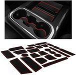 CupHolderHero fits Chevy Silverado 1500 Accessories & GMC Sierra 2014-2022 Premium Custom Interior Nonslip AntiDust CupHolder Insert,Console Liner Mats, 23pc Set(DoubleCab with BucketSeats)(Red Trim)