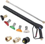 Aim Tools High Pressure Washer Gun Long Handle 4000 PSI with 5 Spray Nozzle Tips, 40cm Extension Wand, M22-14mm Fitting and Quick Connect Adapter Fits Karcher, Car Jet Washer Cleaning Kit