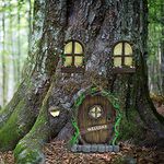 Meyas Miniature Fairy Gnome Home Window and Door, Garden Outdoor Statues Trees Decoration, Yard Art Sculpture, Patio Lawn Ornament Accessory Gift for Kids Wall Indoor Outdoor, Glow in The Dark