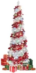 5 FT Pencil Christmas Tree, Collapsible Artificial Sequin Pop Up Christmas Tree, Skinny Pencil Tinsel Christmas Trees, Xmas Tree for Home Apartment Basement Fireplace (Red Silver)