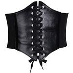 Glamorstar Corset Belt for Women Wide Elastic Tied Waspie Belts Lace-up Leather Waist Belts for Women Dresses 95cm Black