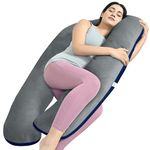 Cherilo Full Body U Shaped Pregnancy Pillow for Pregnant Women and Nursing Mom | Single Pillow for Multipurpose Use During Maternity | Premium Velvet Outer Cover with Zip |GREY+NAVY BLUE